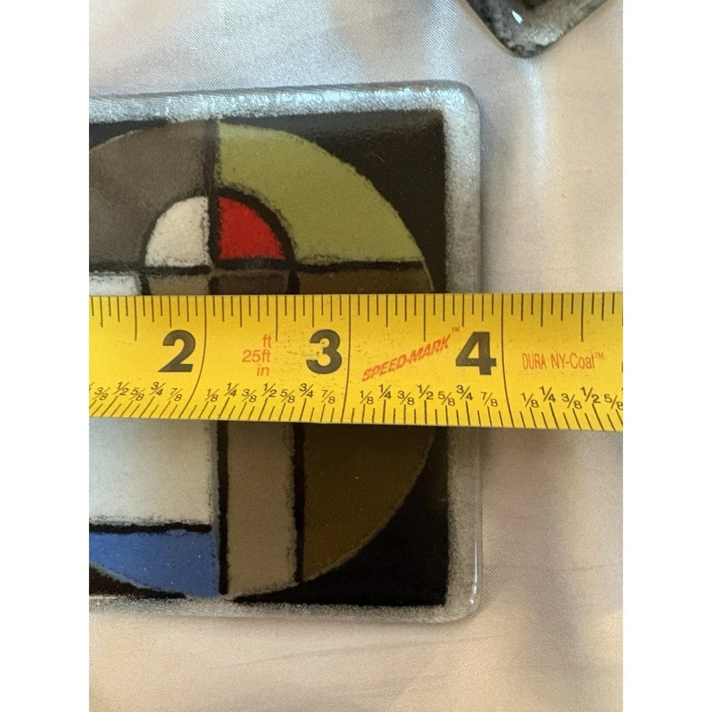 Frank Lloyd Wright Inspired Design Art Glass Signed Coasters Set 4